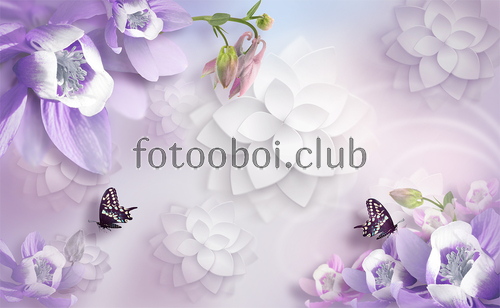цветок, цветы, лилии, бабочки, 3д, 3d, стереоскопические